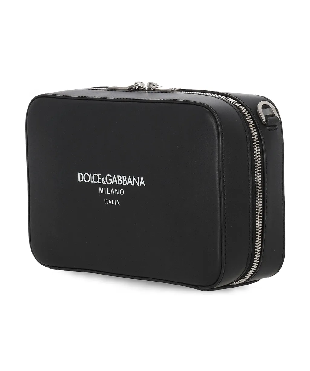 Logo Printed Zipped Messenger Bag