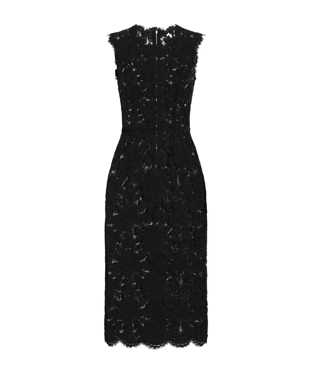 Floral-Lace Scallop Edge Sleeveless Midi Dress