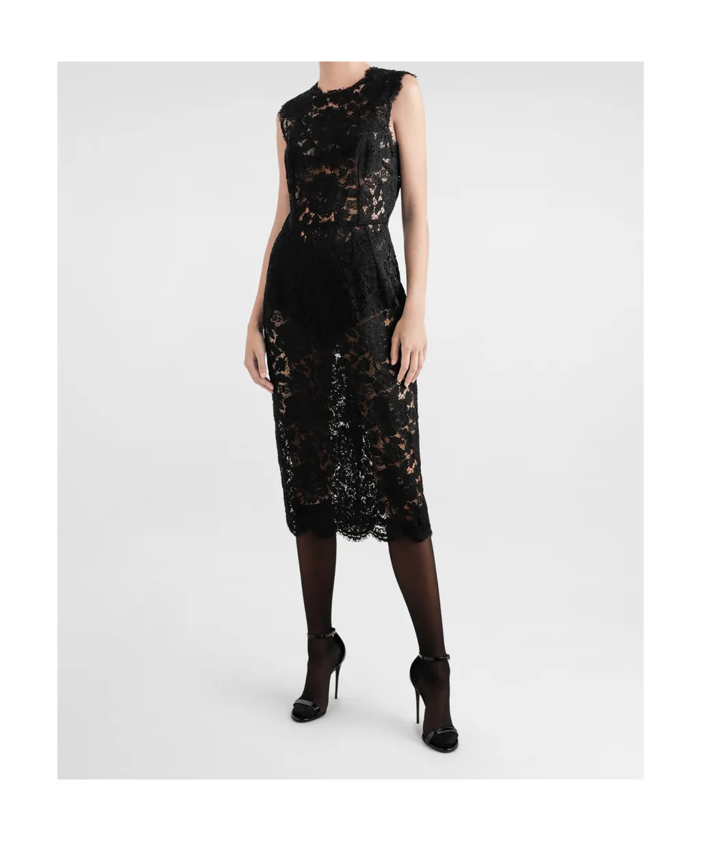 Floral-Lace Scallop Edge Sleeveless Midi Dress