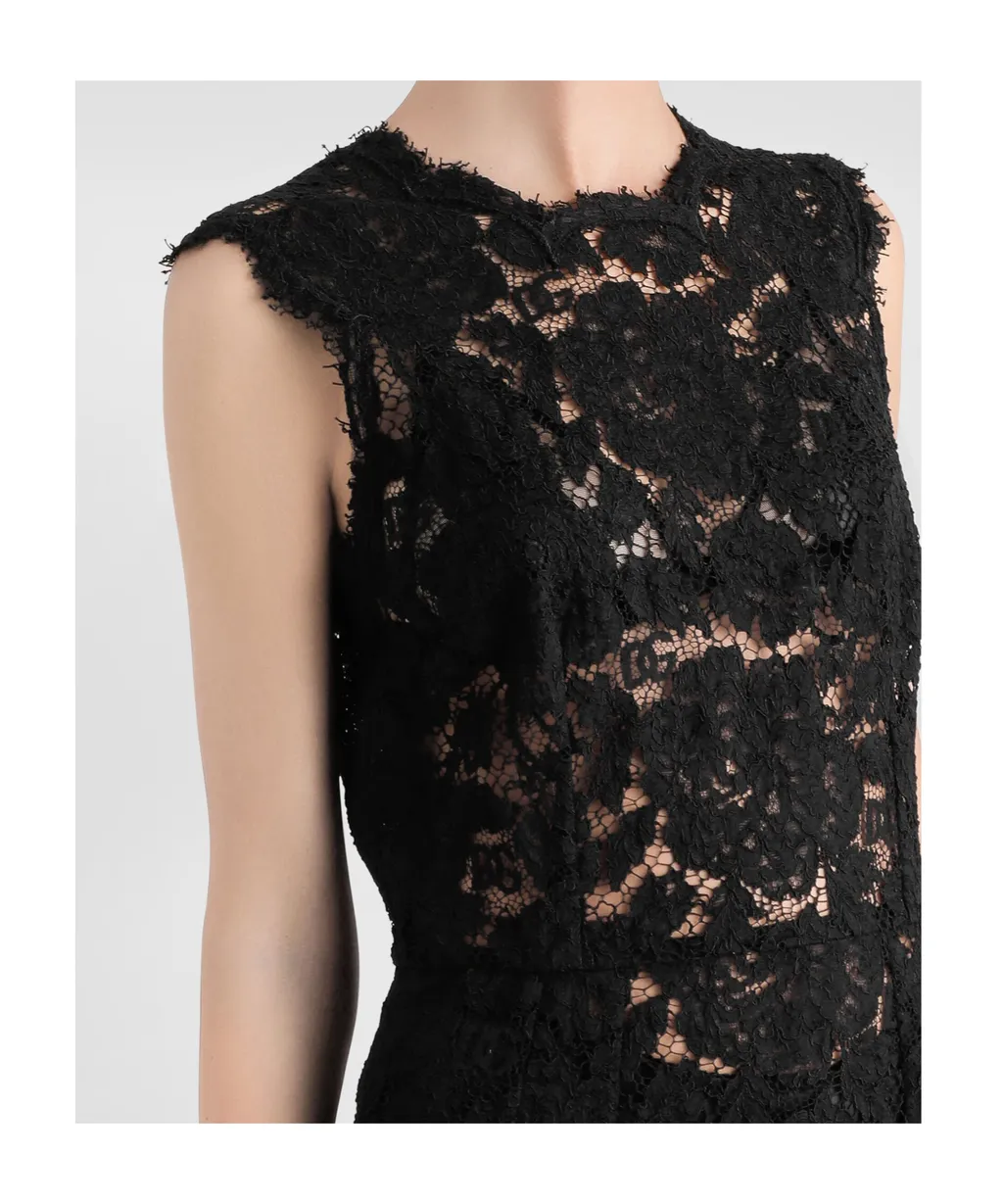Floral-Lace Scallop Edge Sleeveless Midi Dress