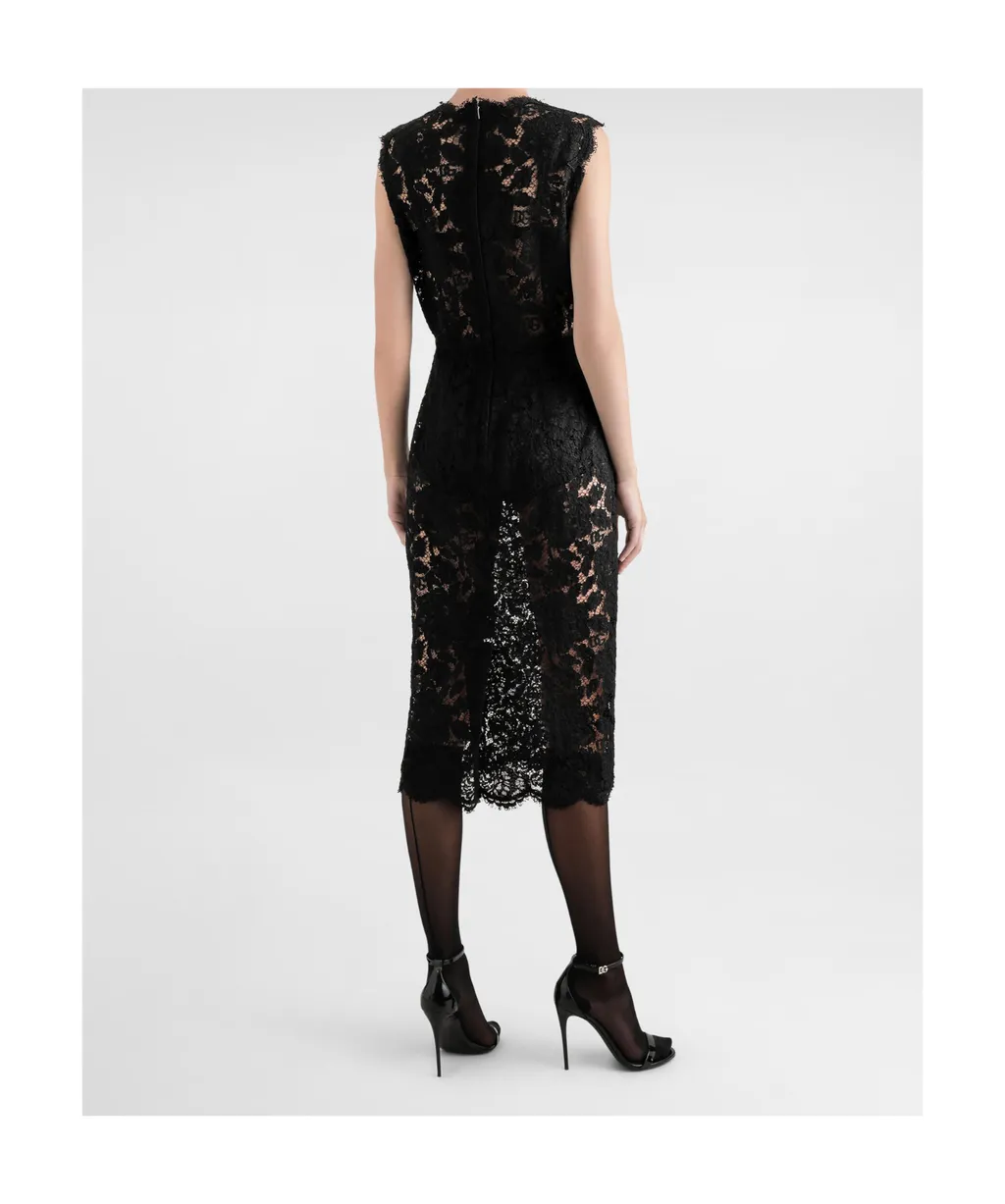 Floral-Lace Scallop Edge Sleeveless Midi Dress