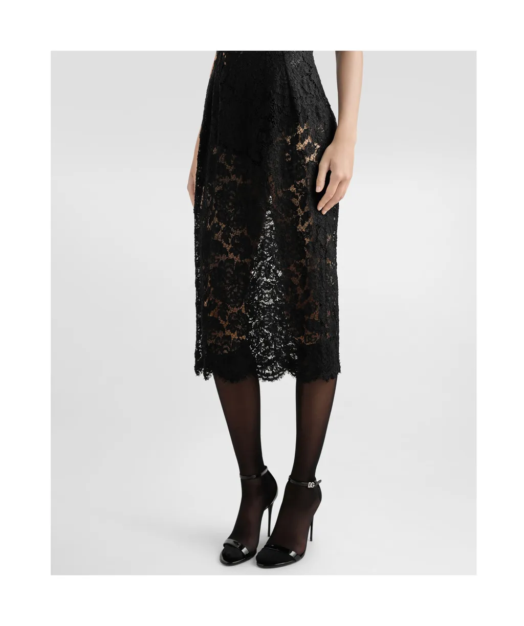 Floral-Lace Scallop Edge Sleeveless Midi Dress