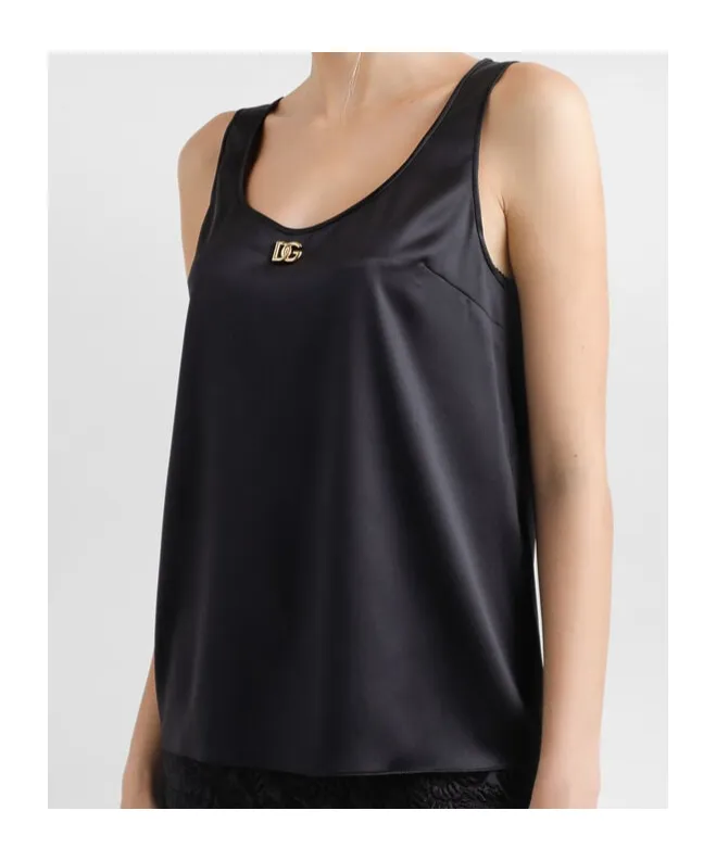 Dg Logo Pin Satin Tank Top