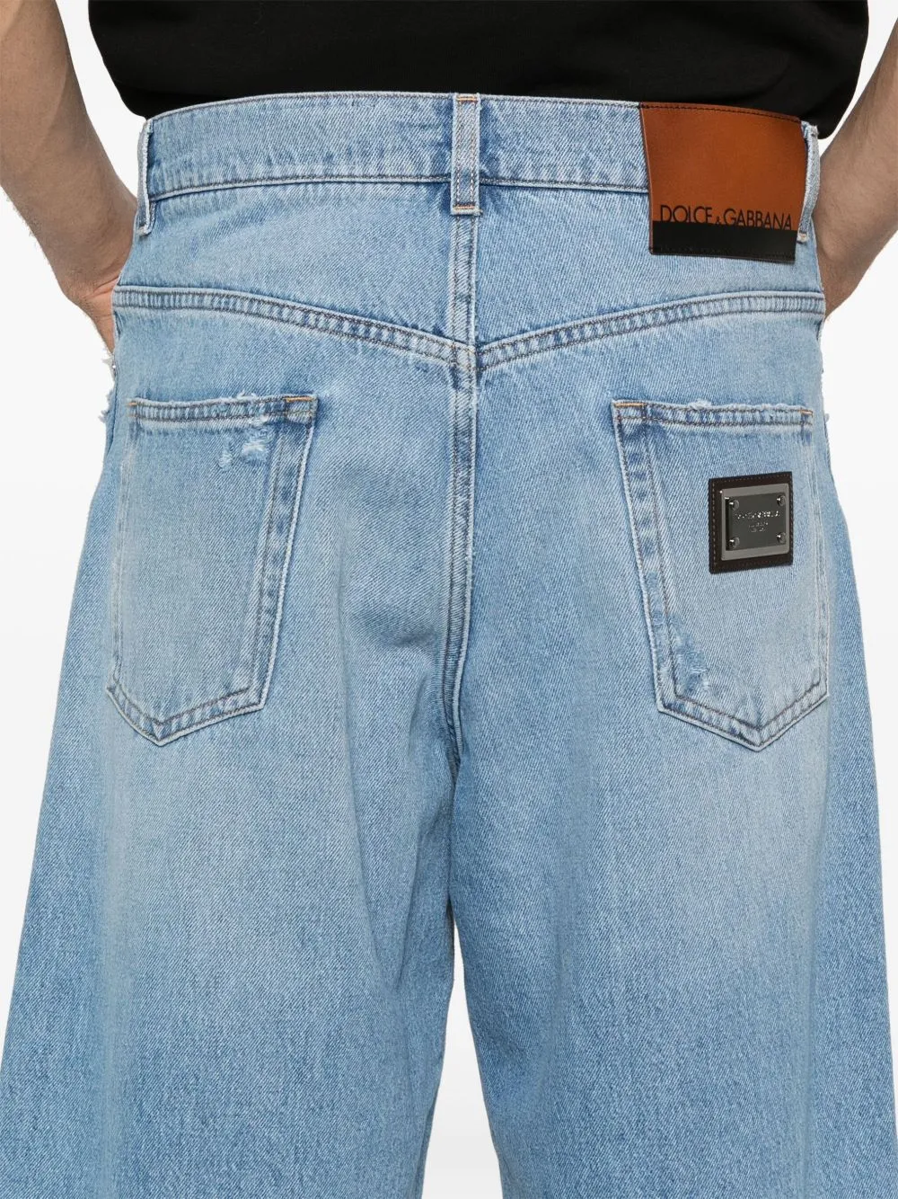 Logo Plaque Distressed Denim Shorts