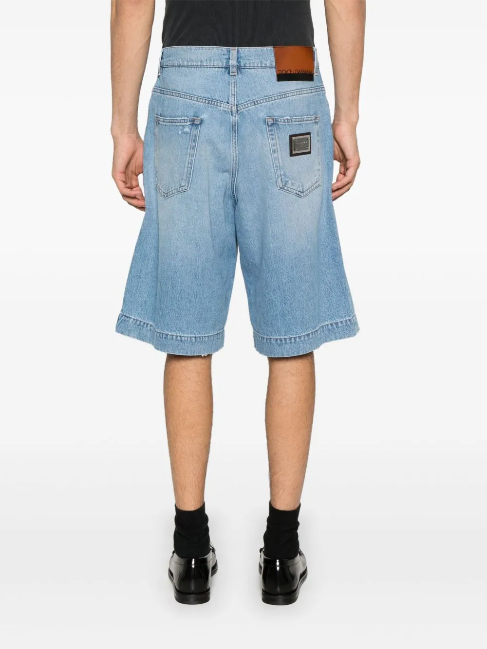 Logo Plaque Distressed Denim Shorts