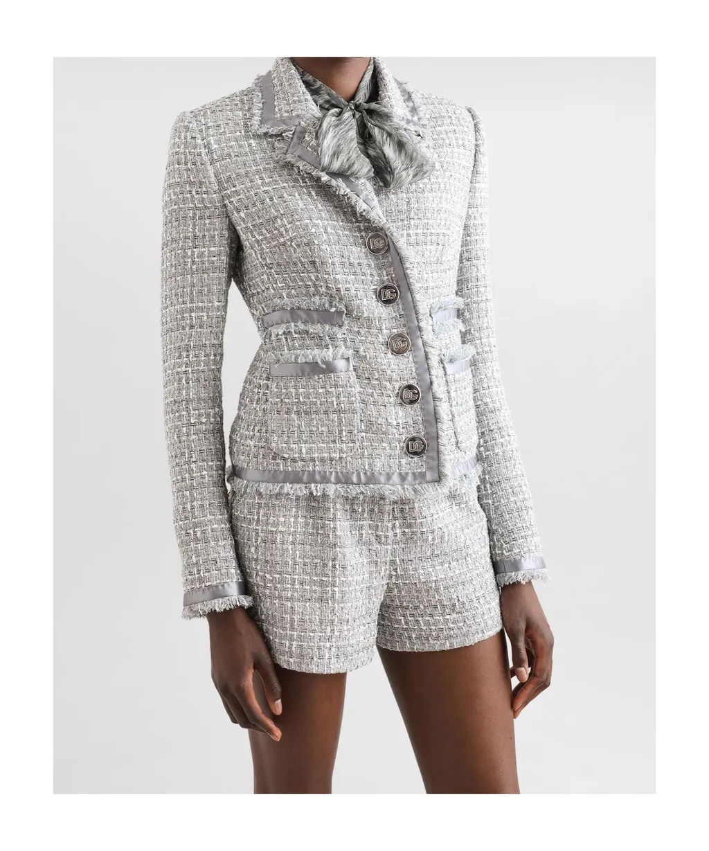 Single-Breasted Short Tweed Jacket