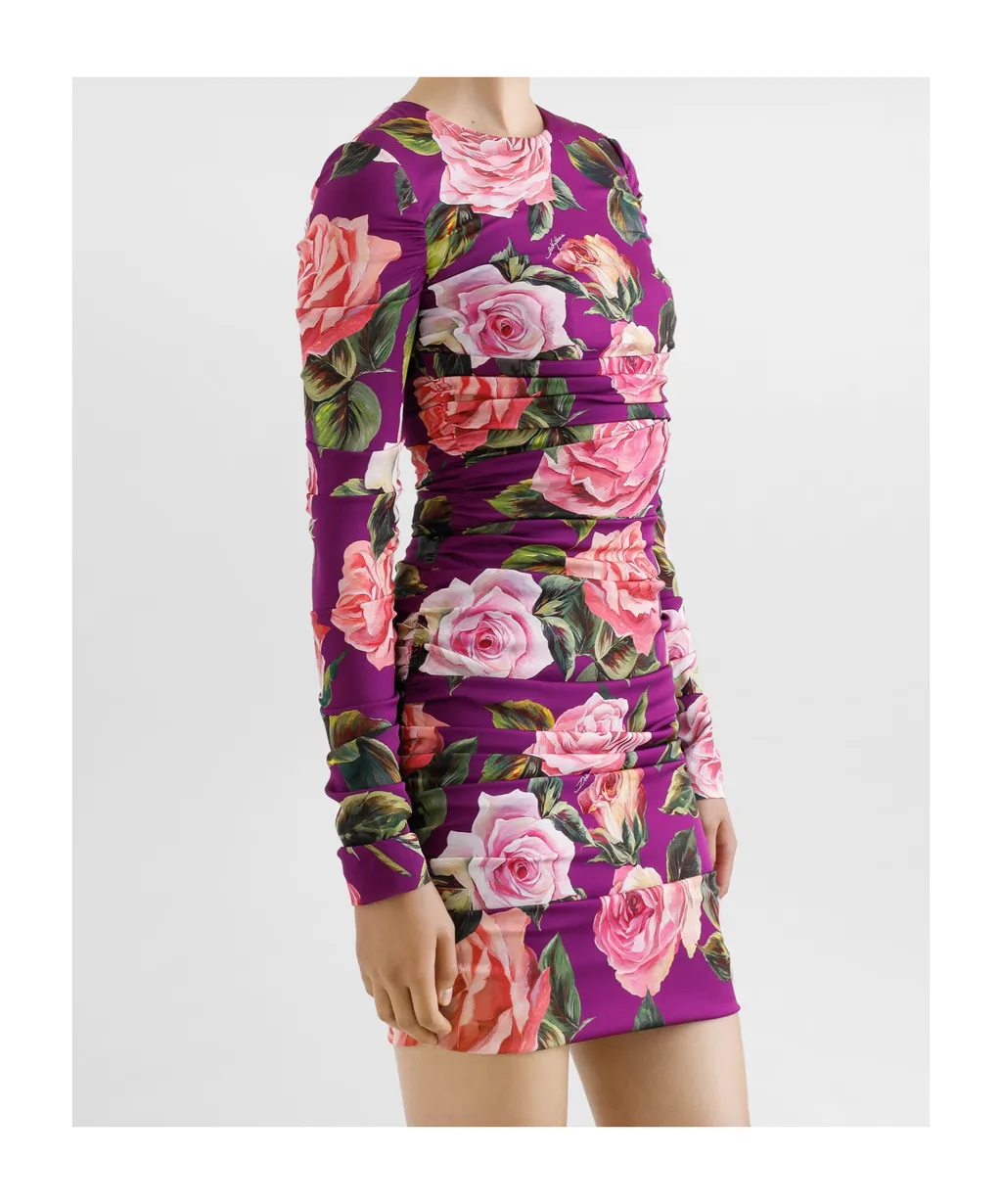 Floral Printed Charmeuse Midi Sheath Dress