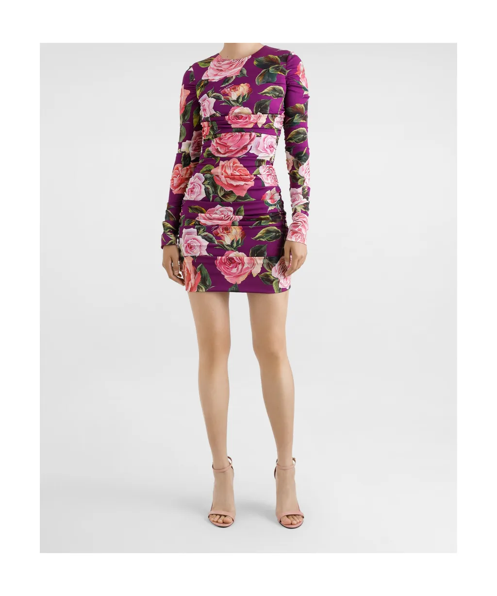 Floral Printed Charmeuse Midi Sheath Dress