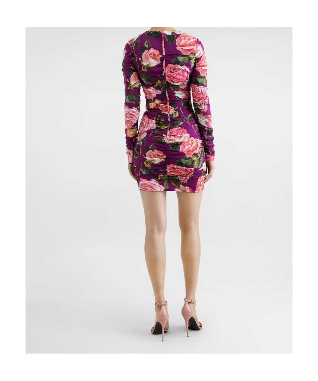 Floral Printed Charmeuse Midi Sheath Dress