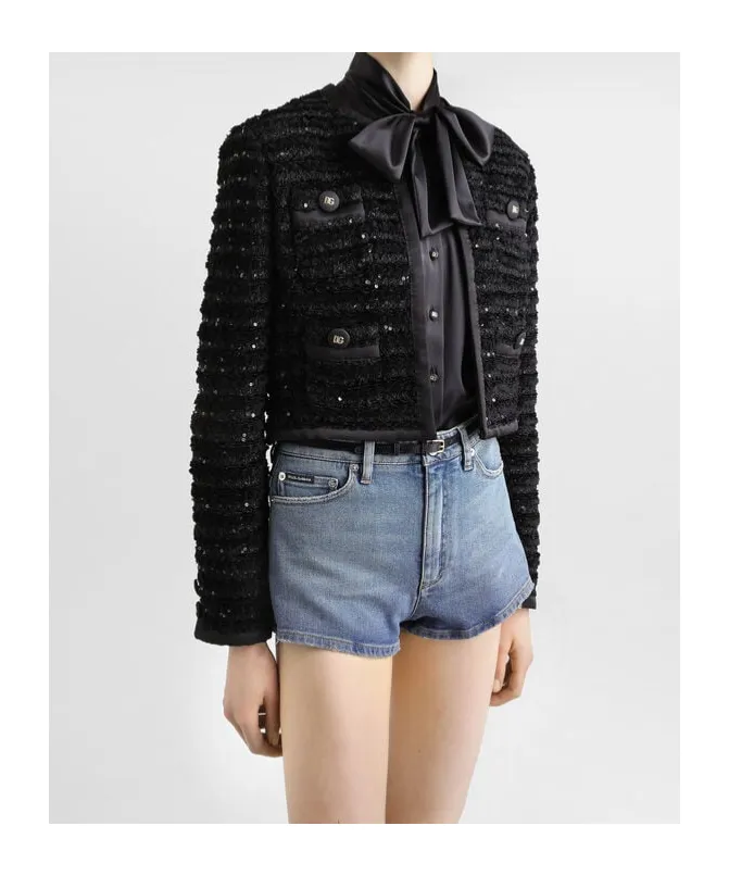 Sequin Embellished Single-Breasted Tweed Jacket