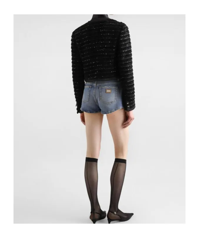 Sequin Embellished Single-Breasted Tweed Jacket