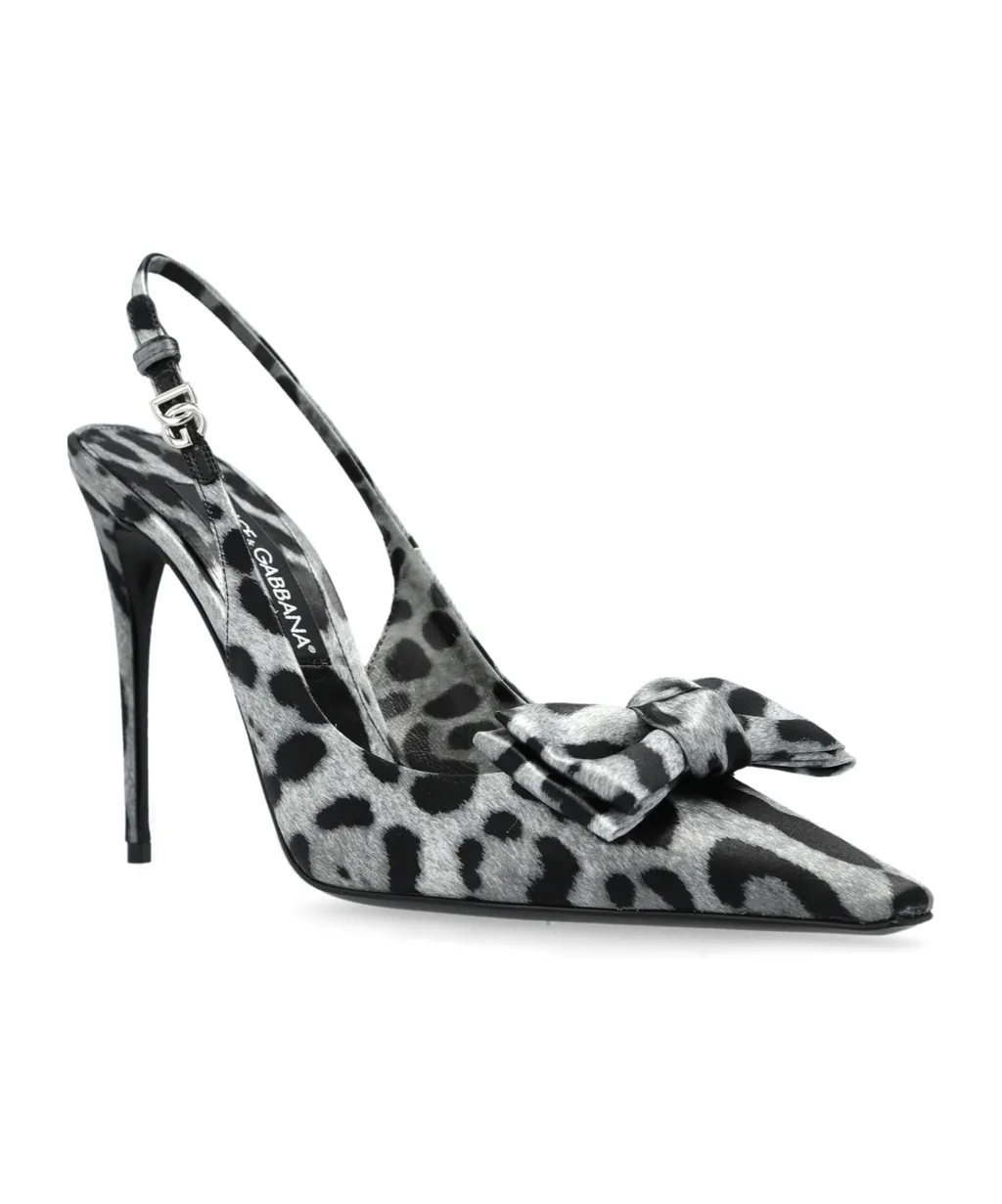 Leopard Printed Satin Slingback Pumps