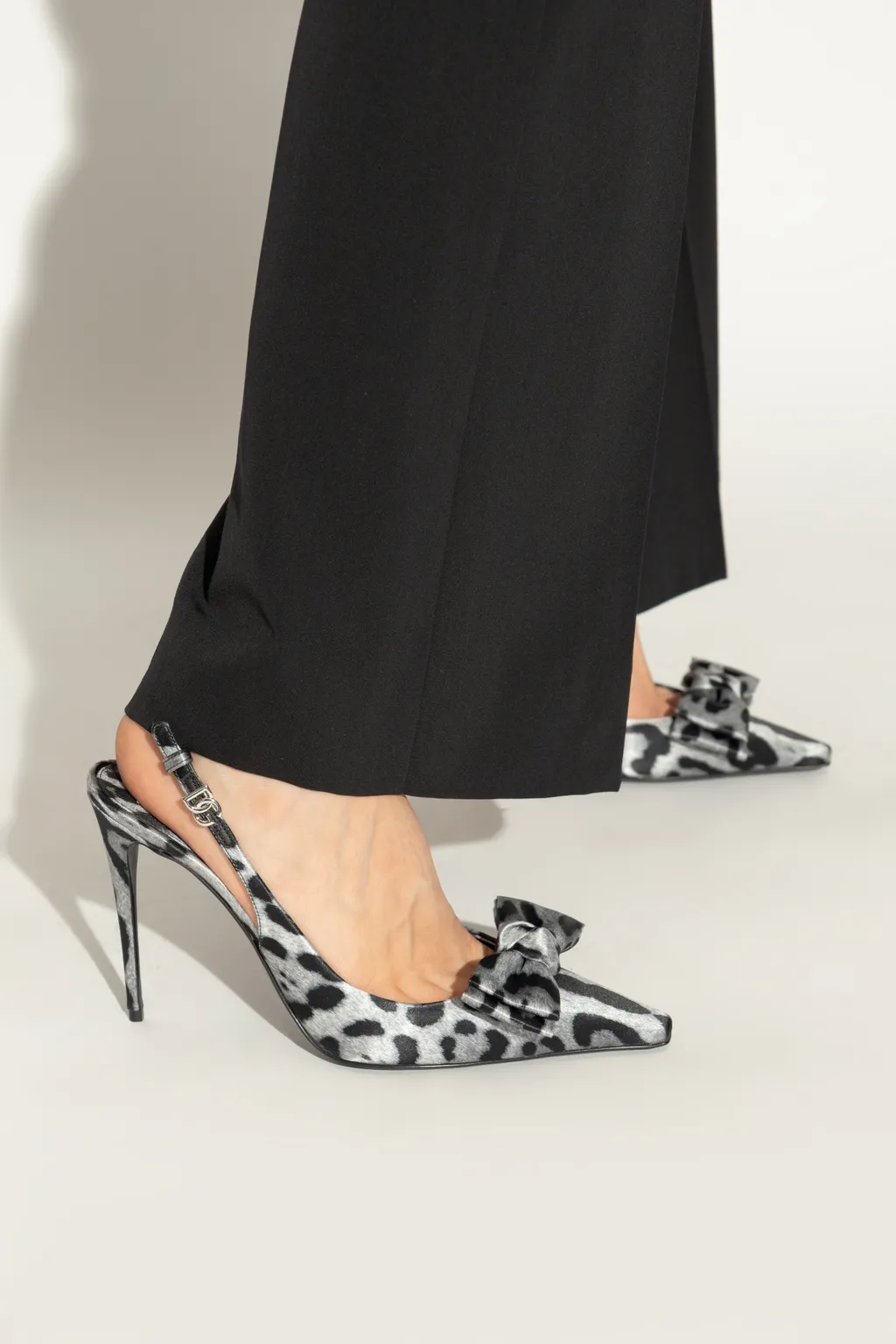 Leopard Printed Satin Slingback Pumps