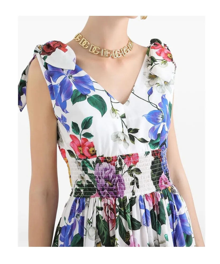 Floral Printed V-Neck Midi Dress