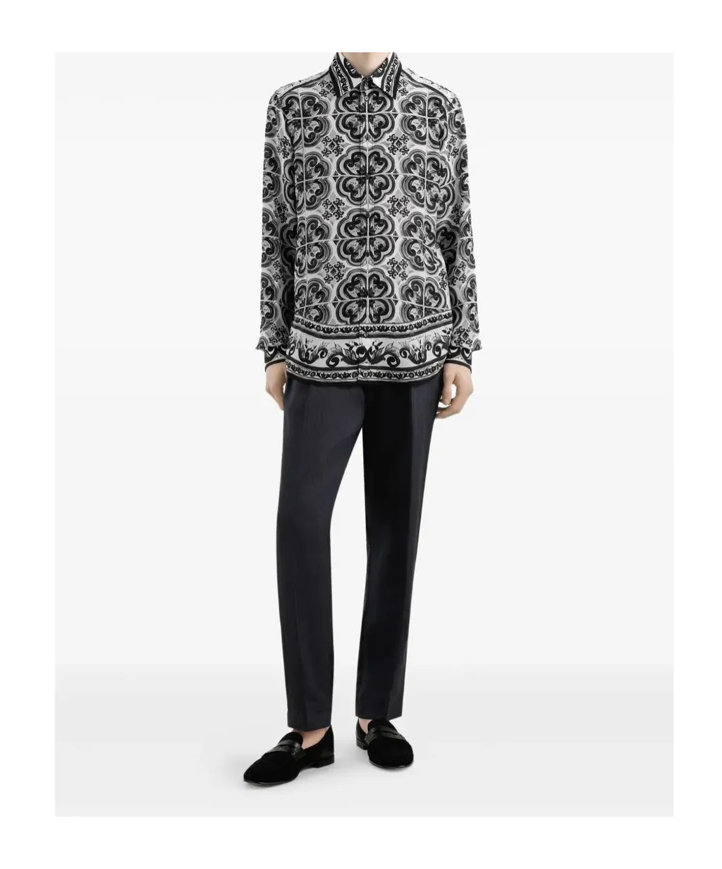 Majolica-Print Button-Up Shirt
