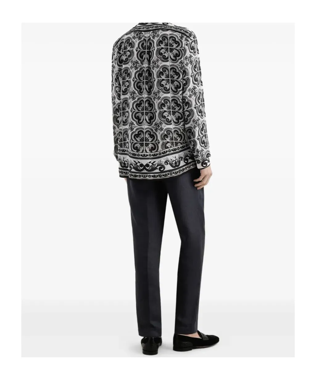 Majolica-Print Button-Up Shirt