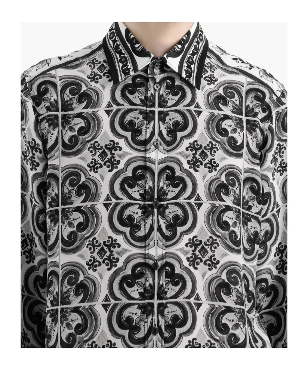 Majolica-Print Button-Up Shirt