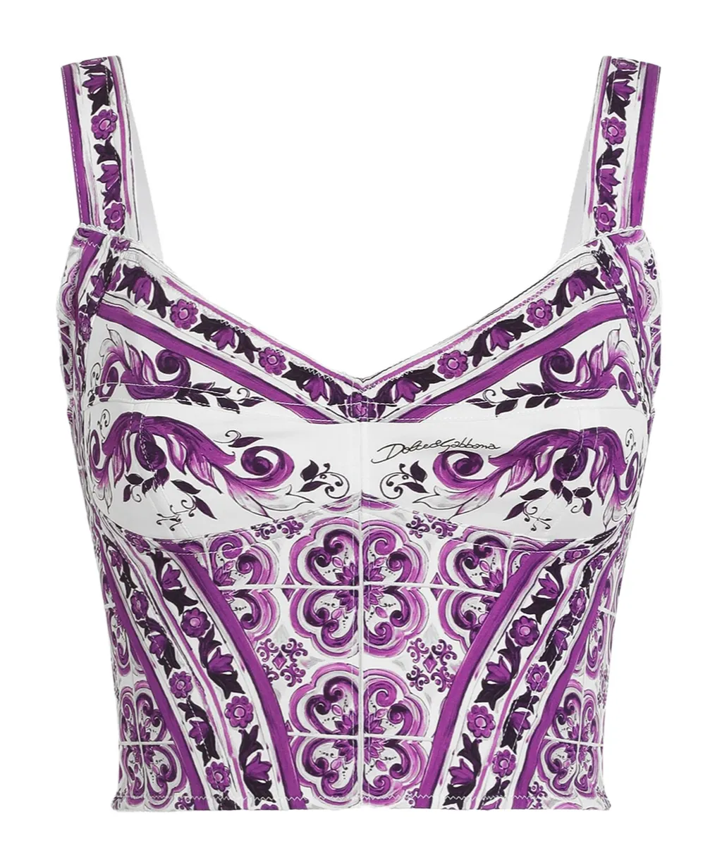 Majolica Printed Charmeuse Bustier Top
