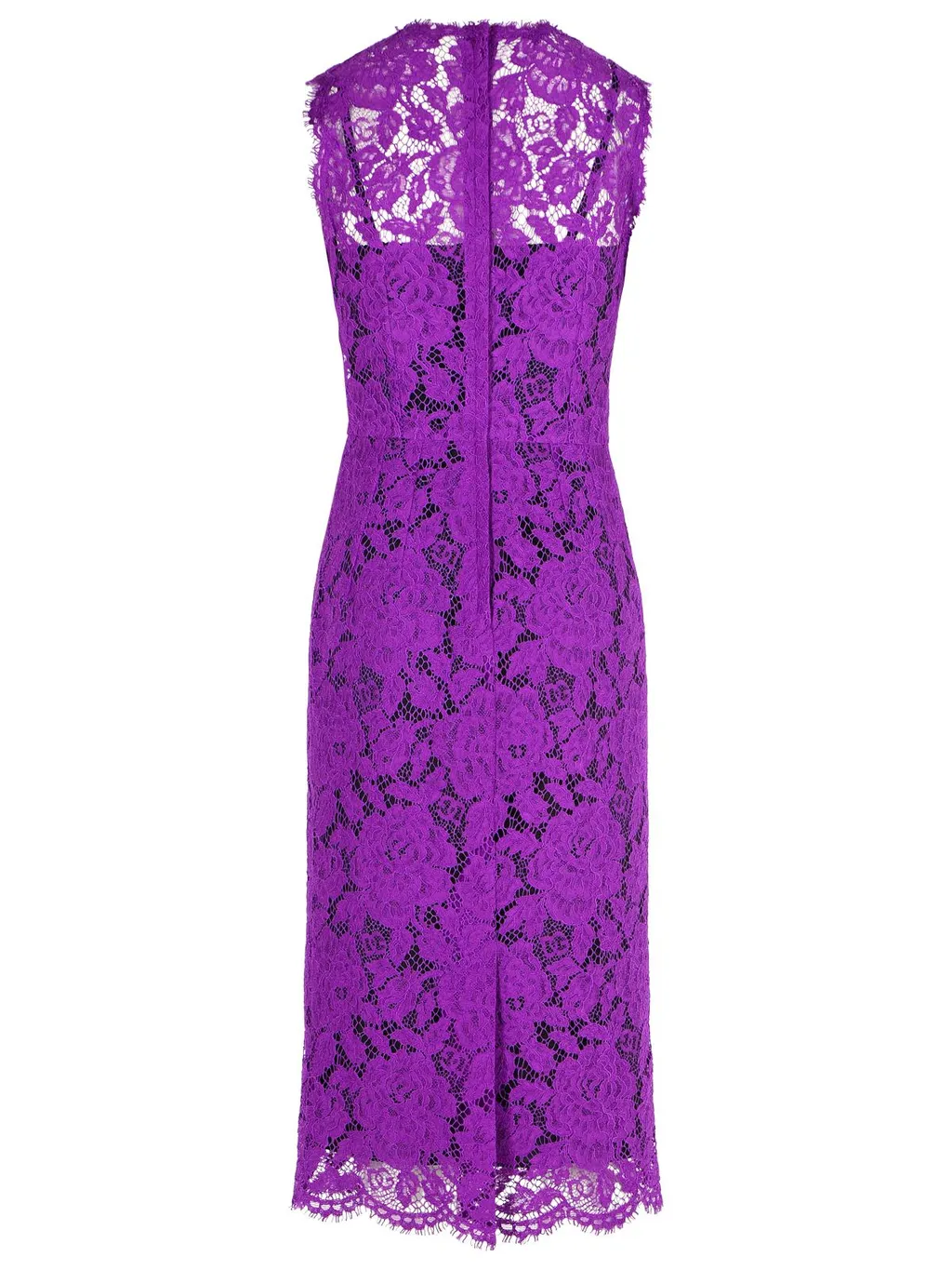 Floral-Lace Scallop Edge Sleeveless Midi Dress
