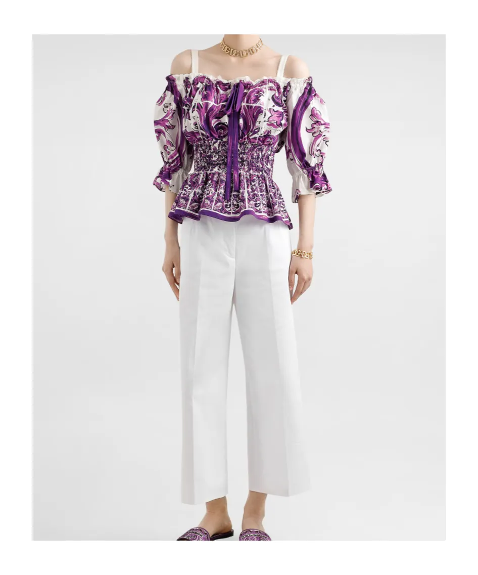 Majolica-Print Poplin Top
