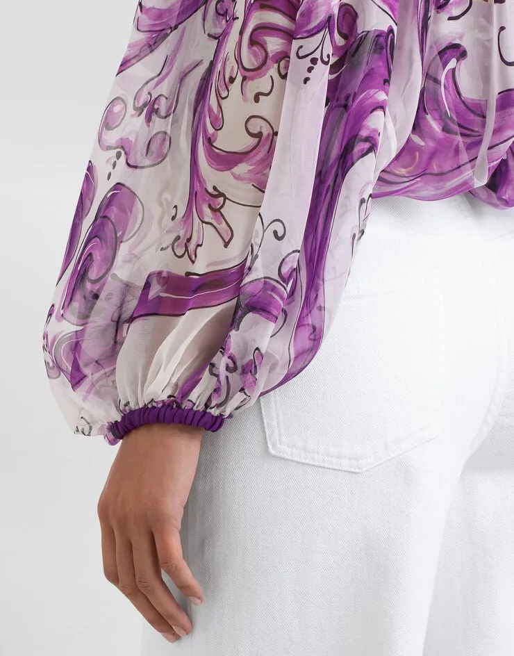 Graphic-Print Silk Blouse