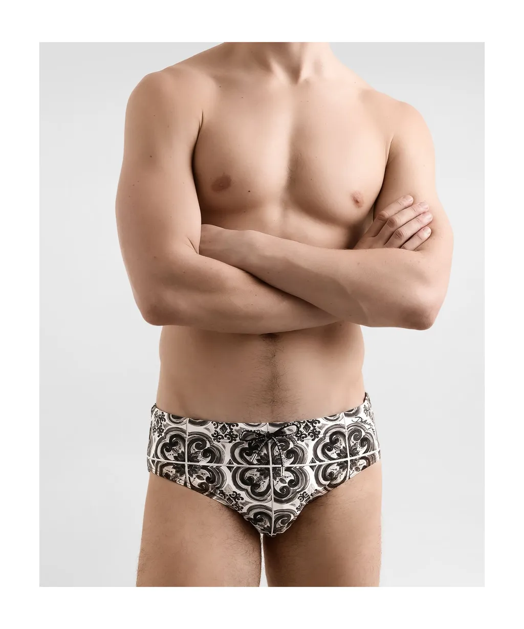 Graphic Printed Drawstring Swim Trunks