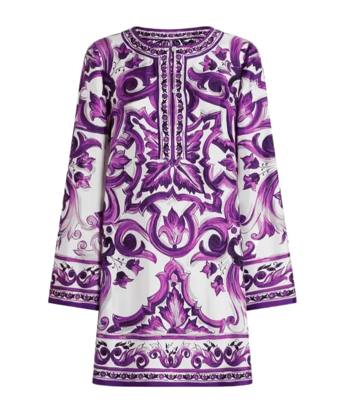 Graphic Printed Long-Sleeved Dress