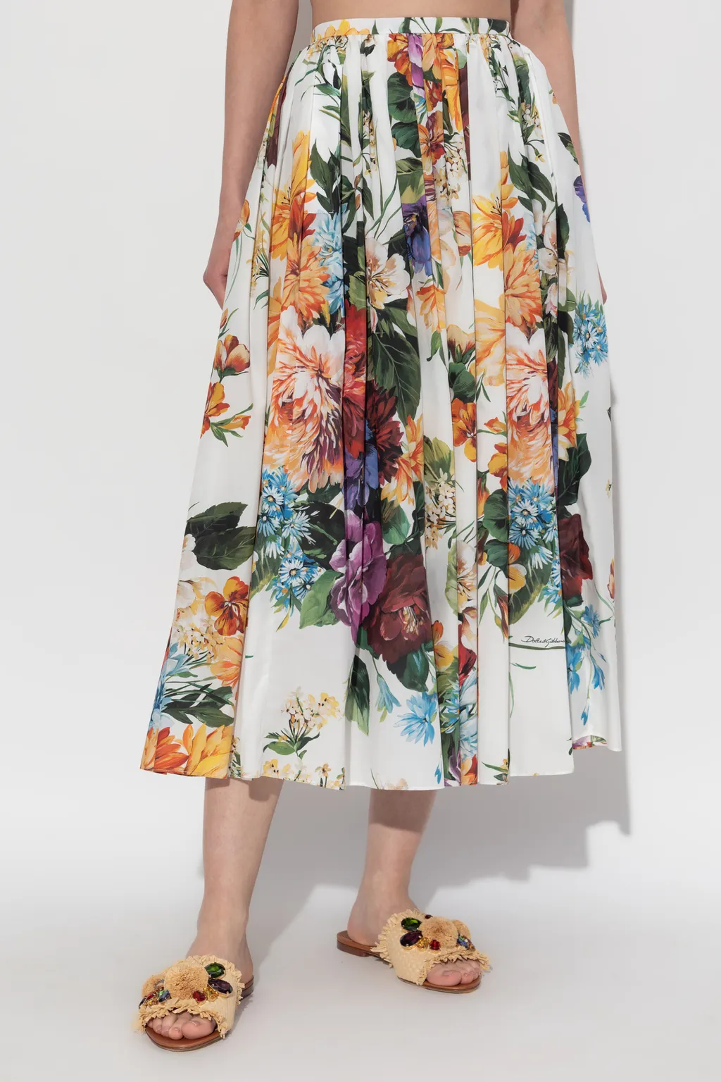 Floral Printed Pleated Midi Skirt