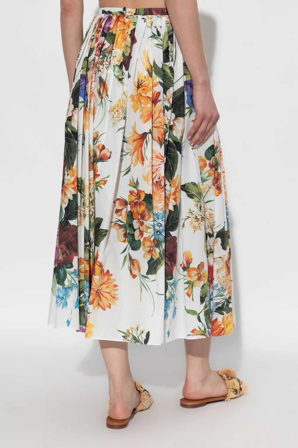 Floral Printed Pleated Midi Skirt