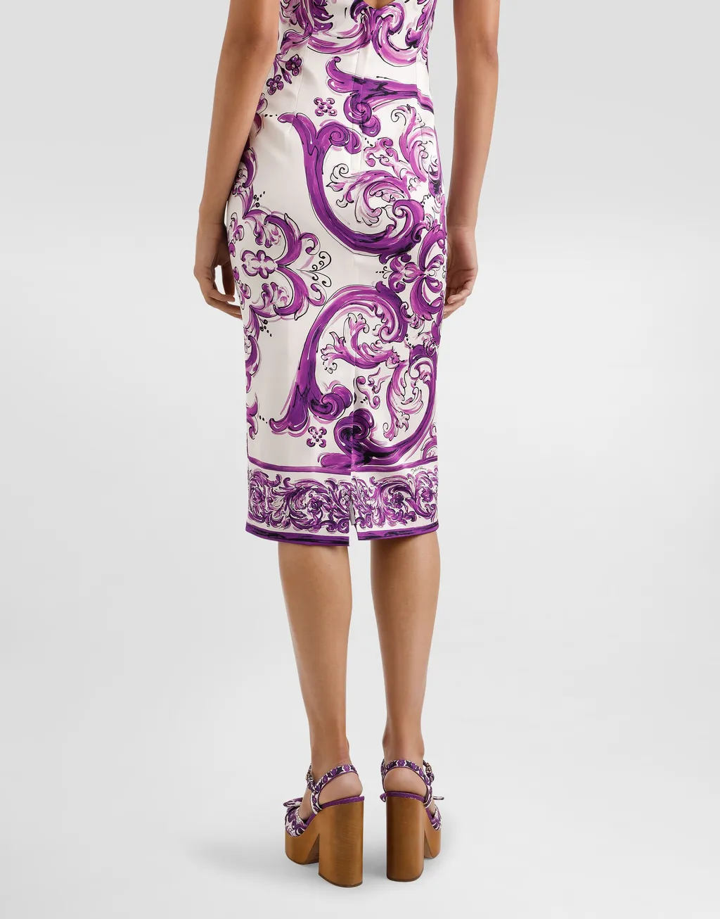 Majolica-Printed Long Charmeuse Dress