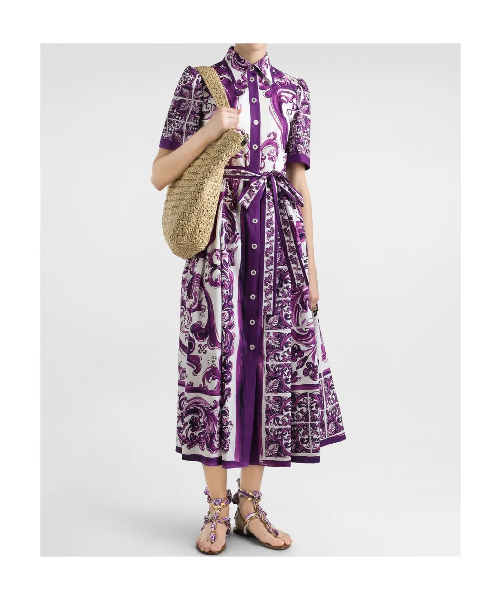 Majolica Printed Short-Sleeved Midi Dress