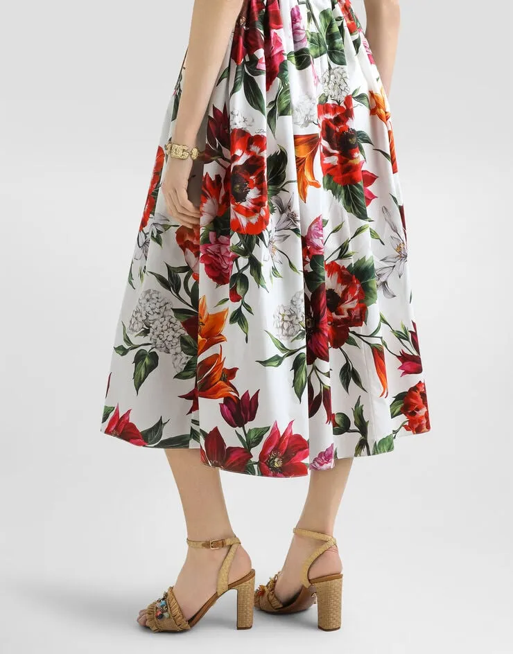 Flower Printed Sleeveless Poplin Dress