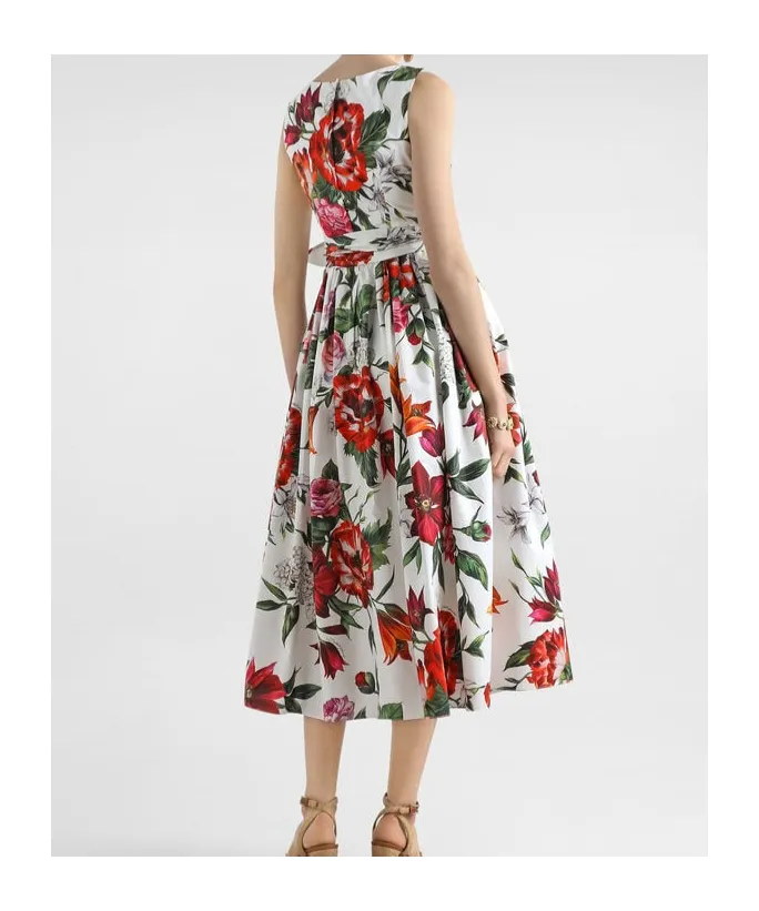 Flower Printed Sleeveless Poplin Dress
