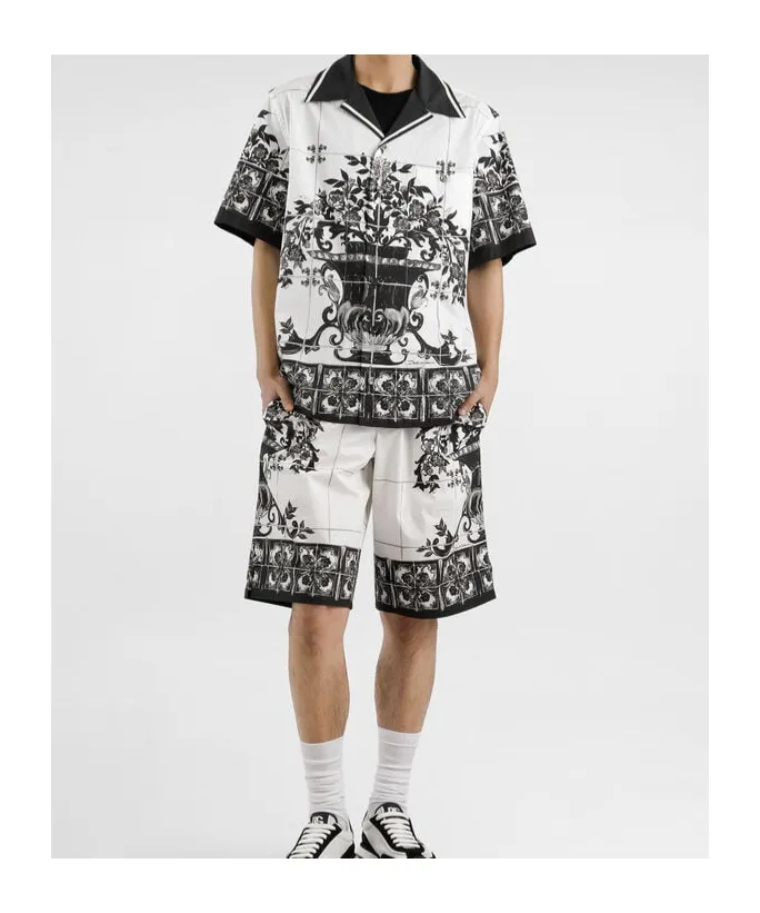 Majolica-Printed Poplin Shorts
