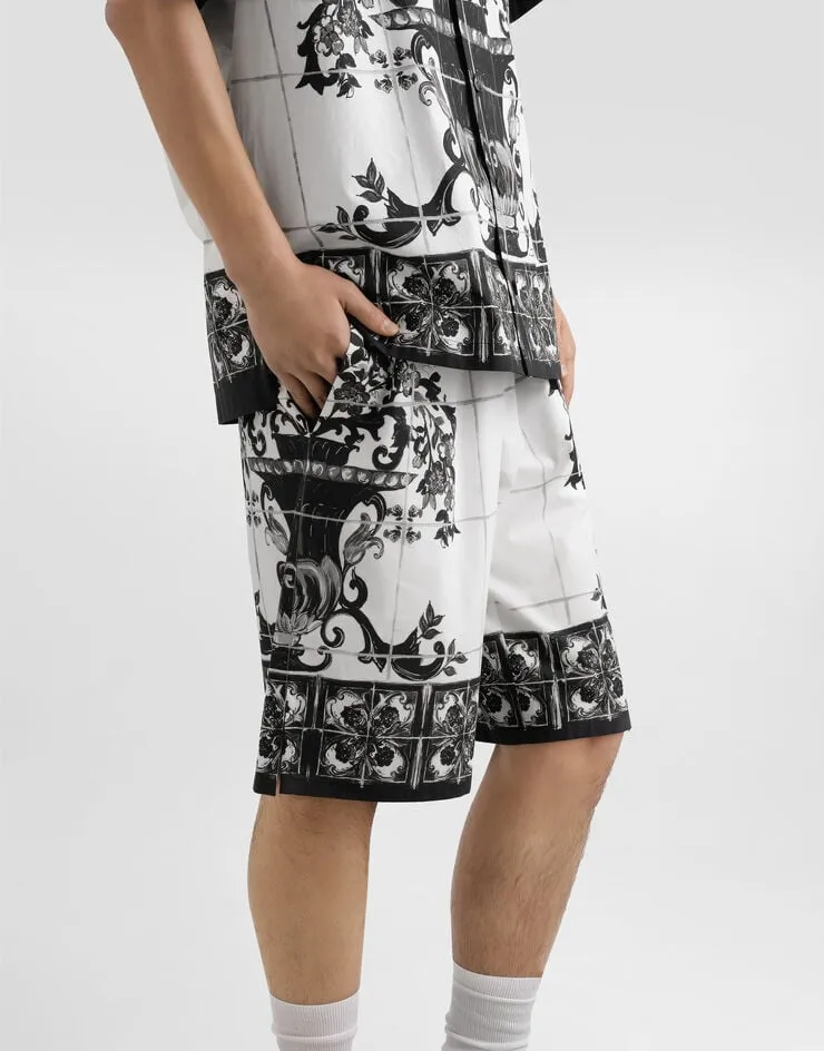 Majolica-Printed Poplin Shorts