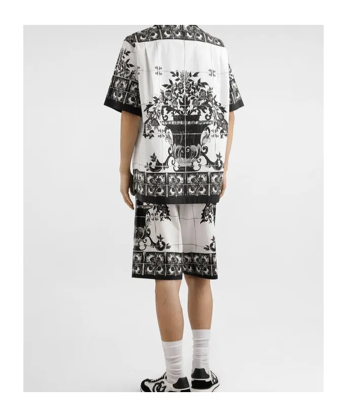 Majolica-Printed Poplin Shorts