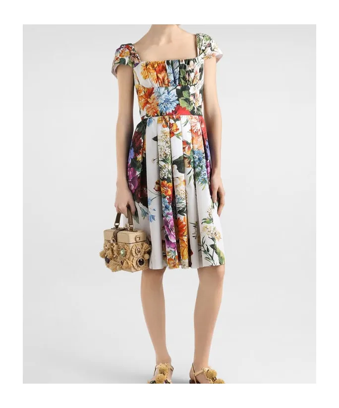 Flower Bouquet-Printed Poplin Dress