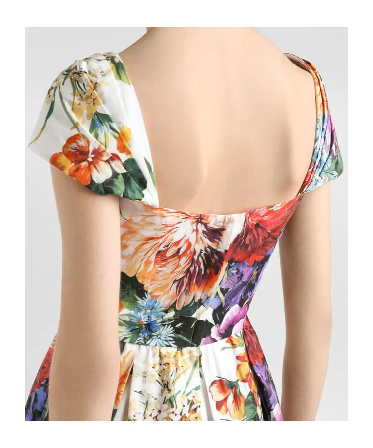 Flower Bouquet-Printed Poplin Dress
