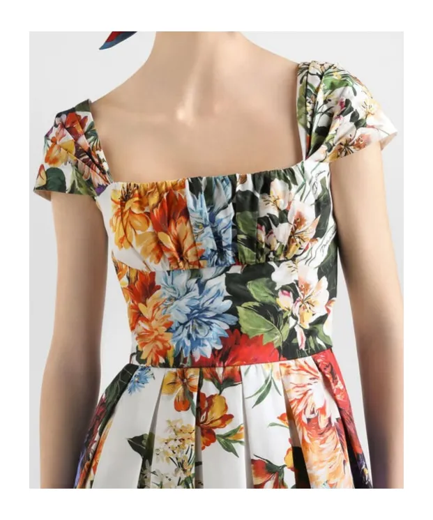 Flower Bouquet-Printed Poplin Dress