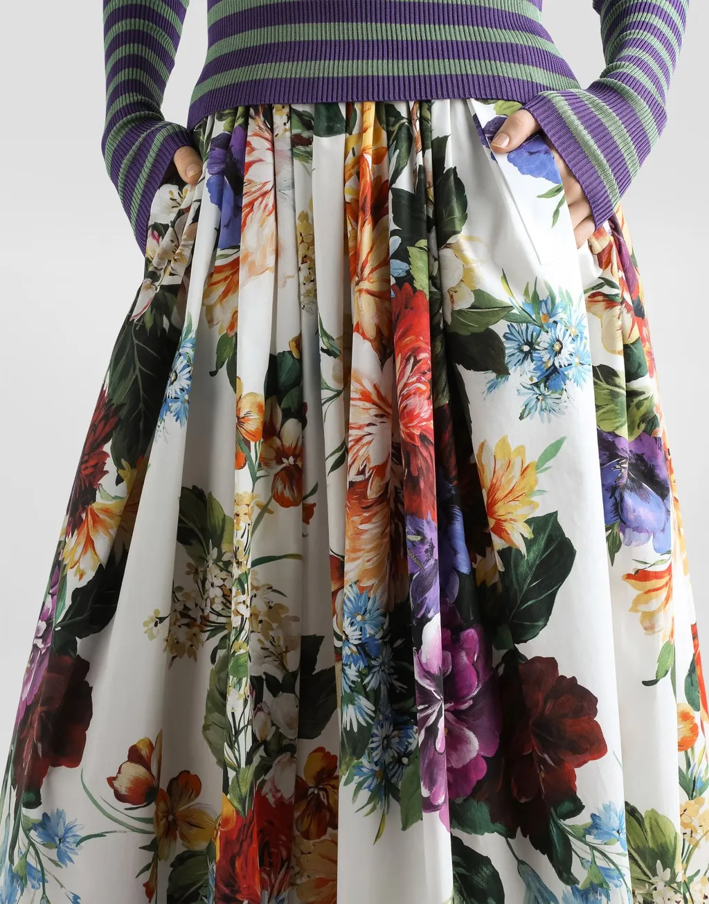 Bouquet Flower-Printed Wide Skirt