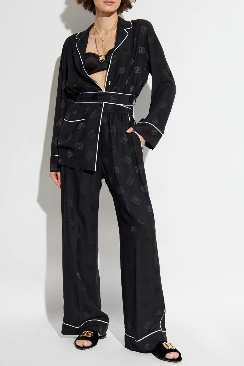 All-Over Dg Logo Jacquard Pajama Satin Shirt