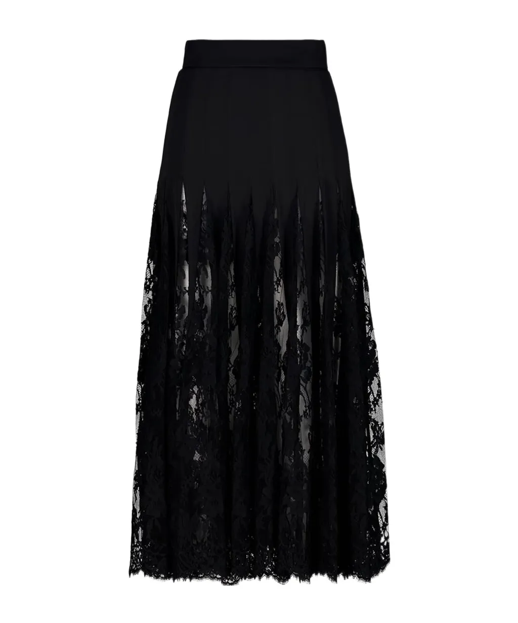 Lace Midi Charmeuse Skirt