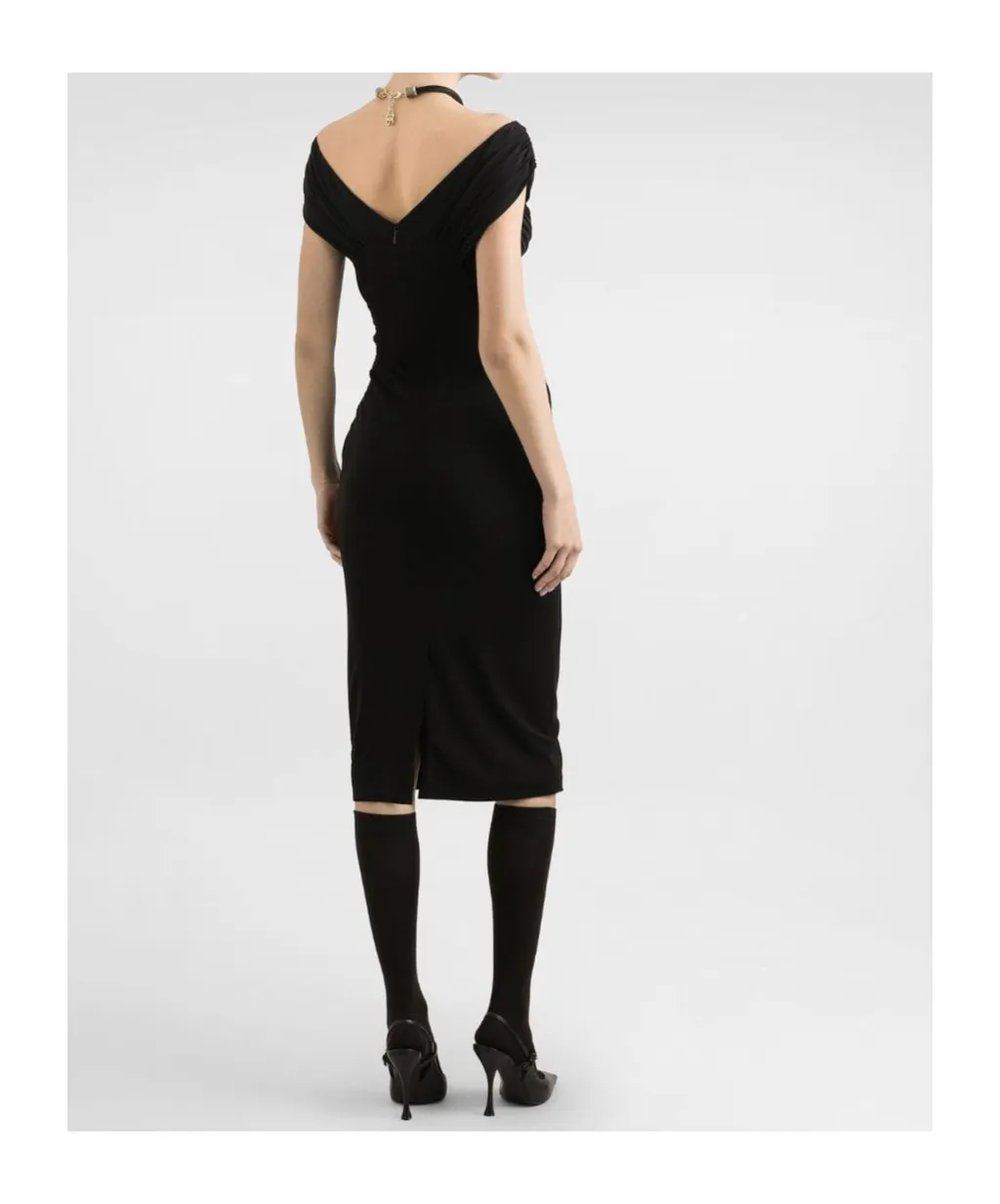 Wide Neck Fitted Midi Dress