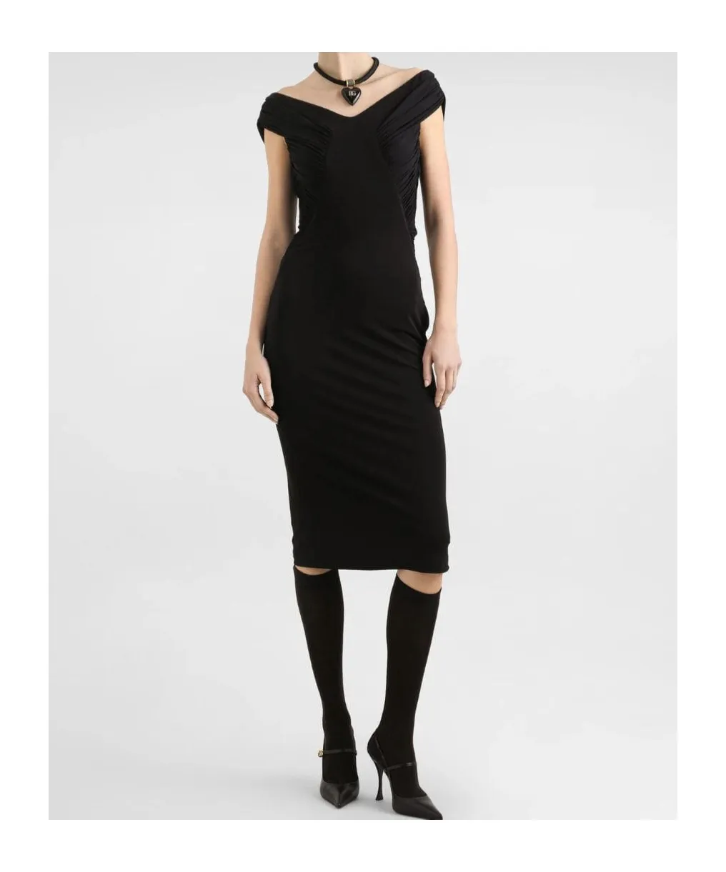 Wide Neck Fitted Midi Dress