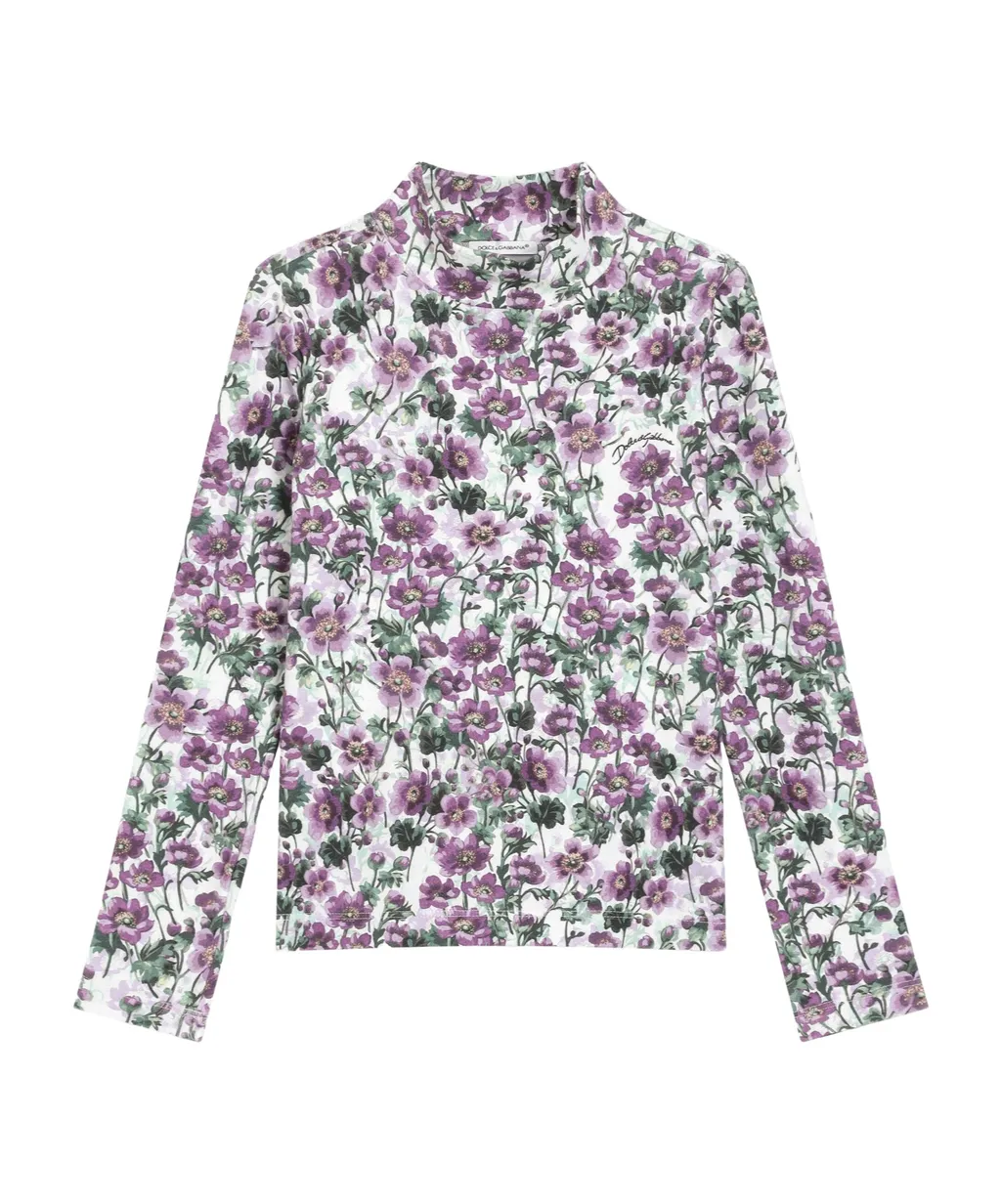 Floral-Print Mock-Neck T-Shirt