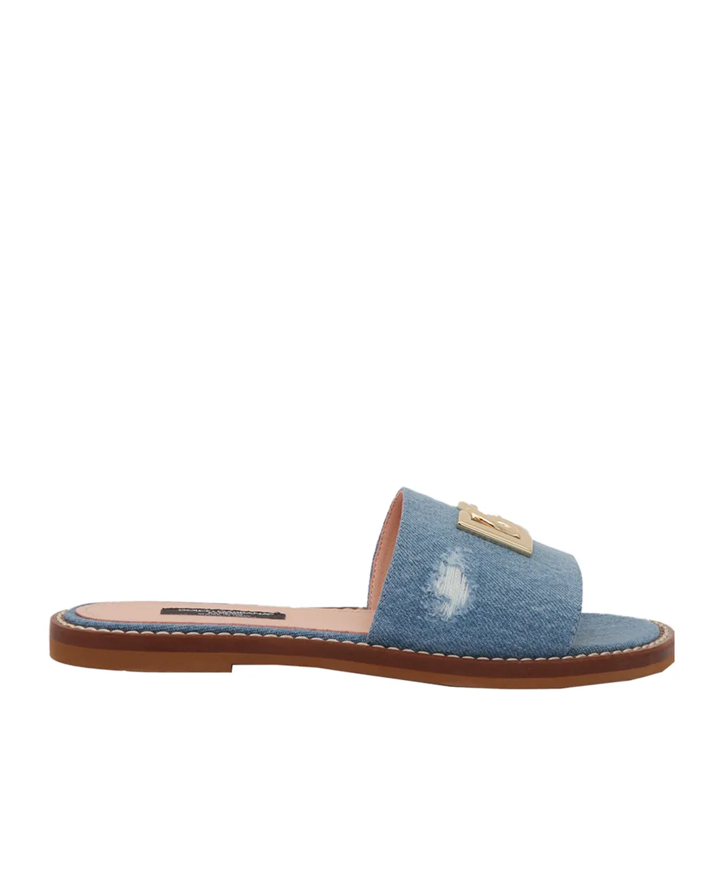 Dg Logo Flat Denim Sliders