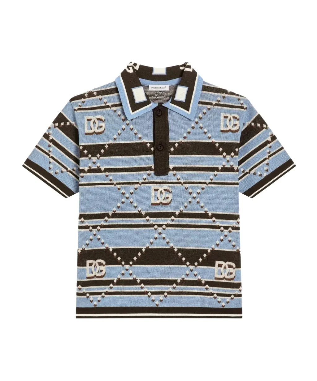 Striped Diamond-Pattern Polo Shirt