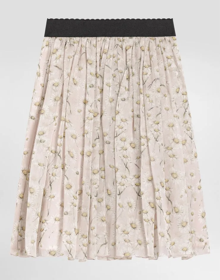 Pleated Daisy-Print Skirt