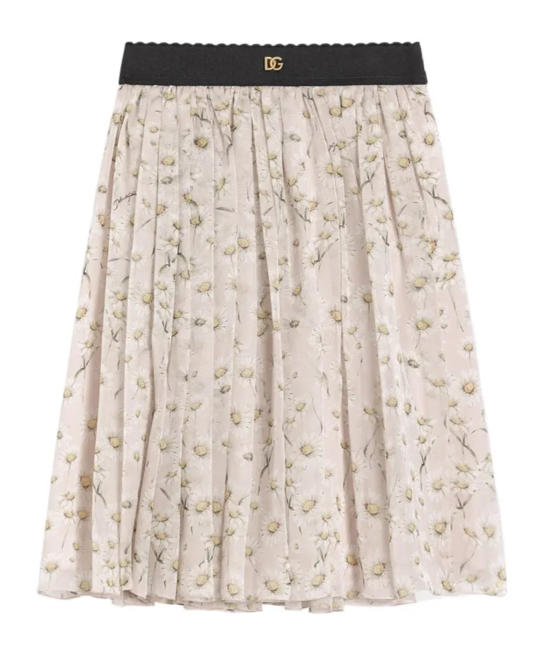 Pleated Daisy-Print Skirt