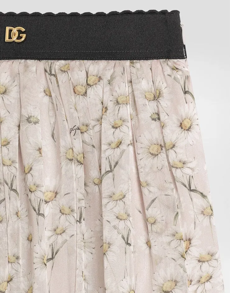 Pleated Daisy-Print Skirt